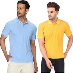 Classic Polo T-Shirts for Men, Sky Blue and Yellow,Cotton | Half Sleeves | Plain-Regular Fit (Available in Plus Size and Combo Pack of 2)-image-97