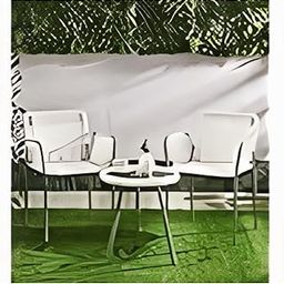 VIRASAT Outdoor Patio Set – 2 Wicker Rope Chairs & Round Glass Table (Grey)-image-15
