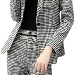 Women's Suit Blazer 3 Piece Elegant Plaid Set Fashion Vintage Office Business Casual Single Breasted Blazer Jacket Pant Set-Black and White-31