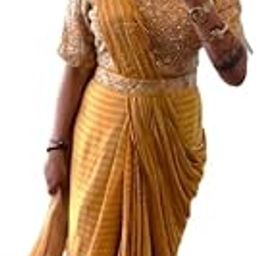 Ready To Wear Saree & Belt For Women Bollywood Style Chinon Silk Fabric On Digital Laheriya Print Embrodery Sequance Cording Work-49