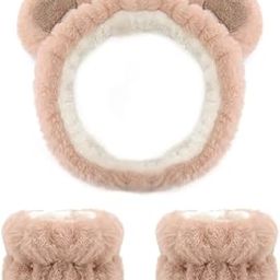 MAYCREATE® Skincare Headband for Women & Wrist Band for Face Wash 3pcs Combo, Cute Facial Makeup Hair Band and Wrist Bands Towel, Bear Ears Face Wash Band Spa Headband for Women Girls-15