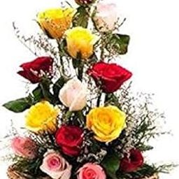 Floral Fantasy® Valentines Day Gift | Fresh Flowers Bouquet Arrangement - 15 Mix Rose Arrangement in Basket-image-57