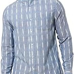 Men Blue Band Collar Long Sleeves Shirt-image-1
