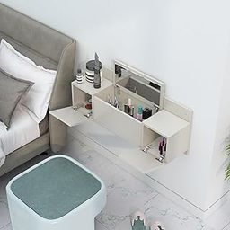 Engineered Wood Wall Mount Dressing Table with 2 Door, Mirror and Huge Storage Space | Wall Mount Vanity (Frosty White)-14