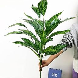 Dekorly Artificial Plant Leaves Tropical Monstera Large Artificial Plants Fake Zebra Leaf Plastic Palm Tree Branch for Home Garden Decor | 26 Leaves (Green-D, Height : 76CM)-30
