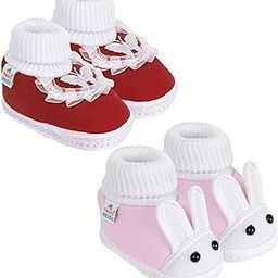 12 To 18 Months Baby Boys & Girls Pack of 2 Pair Cotton Butterfly & Rabbit Face Booties-BT1167andBT1175-image-1