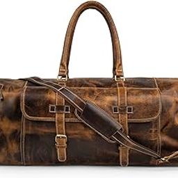 Large Duffel Luggage leather Travel Bag Duffel bag Gym Bag Airplane cabin Approved Carry On Overnight Leather Weekender Mens Duffle Bag For Men and Women (22 Inch, Brown)-image-45