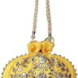 Silk Potli Bag, Golden and Silver Zari Embroidered-image-21