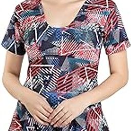 Poly Jersy - Printed Swimming Costume for Women Frock Style [Half Sleeves - Half Length - Without Pads]-image-24
