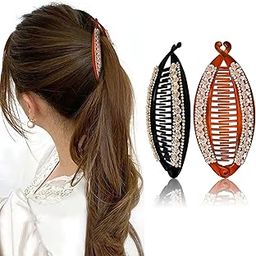 Sanas Banana Clips 2Pcs Hair Clutcher for Women Big Size Hair Accessories for Girls Stylish Flower Claw Clutch for Women Korean Clips for Styling 2Pcs (Black & Brown)-image-25