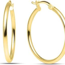 925 Sterling Silver 14K Gold-Plated Hoop Earring | BIS Hallmarked 2.5MM Italian Round Tube Classic Click-Top Hoop Earrings for Women-image-65