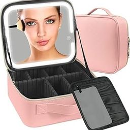 Casakit Travel Makeup Bag with LED Lighted Make up Case with Mirror 3 Color Setting Cosmetic Makeup Box Organizer Vanity Case for Women Beauty Tools Accessories Case Rechargeable, Travel (Pink)-image-97