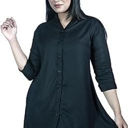 Women’s Black Flared Shirt Dress | Collared Neck | Office Soft Rayon (S‑XL)-image-24