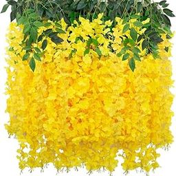 Daissy Raise Pack of 12 Wisteria Artificial Flowers Garland Yellow Long Hanging Silk Bush Flowers String for Wedding, Wall, Garden, Diwali, Pooja Decorations etc.-27