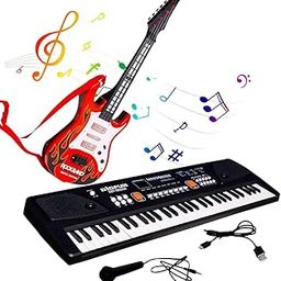 KID KRAZE® Combo 61 Key Piano Keyboard with Recording and Mic with Musical Guitar for Kids Analog Portable Keyboard (Black)-1