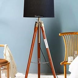 Wooden Designer Tripod Floor Lamp with Black Shade for Living Room & Bedroom Decor-6