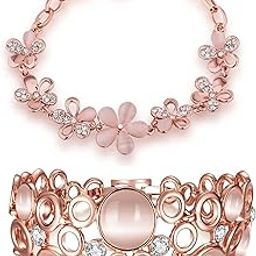 Crystal Jewellery Rose Gold Plated Designer Cats Eye Adjustable Alloy Bracelet Crafted For Girls And Women-image-97