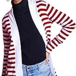 Red & White Striped Front Open Sweater-image-2