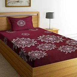 CLIDE Presents 180TC Single Bedsheet for Single Bed Size (60X90) with 1 Matching Pillow Covers Size (17X27) (Multicolor, Cotton) (Maroon)-image-60