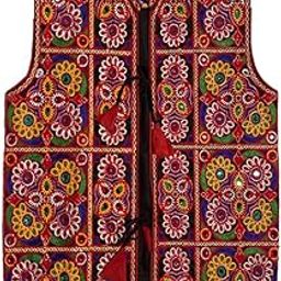 Men's Tradiotional Pure Cotton Embroidered Mirror Work Waist Coat Ethnic Navratri Special Jacket For Men (Free Size 44")-image-99