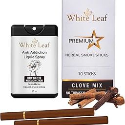 White Leaf Premium Herbal Smokes Cigarettes - Tobacco and Nicotine Free (Clove Mix 1 Pack Of 10 Smoke, Shot -1)-image-70
