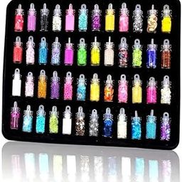Royalkart 3D Nail Art Decoration Set Mini Bottles Nail Glitter Powder (48 Bottles)-image-59