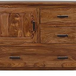 GateWay Furniture Sheesham Wood Multipurpose Storage Sideboard Cabinet with 3 Drawers and 1 Doors Solid Wooden Furniture for Bedroom Living Room Hall & Office Décor - Brown Finish-image-36
