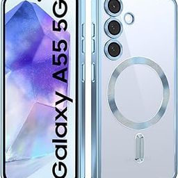 VONZEE Clear Logo Electroplating Transparent Case for Samsung A55 5G, Magnetic Plating [Support for MagSafe Charger] Electroplate TPU Cover, Individual Camera Protection for Each Lens - Green-13