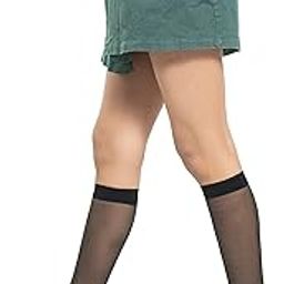 RAMANUJA Women's Ultra Thin Transparent Knee Length Socks |Above Knee Stockings for Girls | Nylon Transparent Thigh High - Black (Pack of 1)-image-99