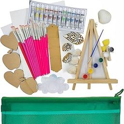 INDIKONB 40 Pc Canvas Painting Kit for Kids | Art Supplies Set with Easel, Paints, Brushes, MDF Shapes, Shells & Palette | Birthday & Return Gift for Young Artists-image-56