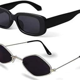 Retro Diamond Shape Sunglasses for Men & Women, Metal Quadrilateral Frame Shades UV Protection Sunglasses PACK OF 2-image-3