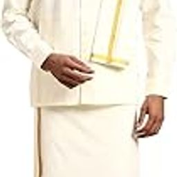 traditional full sleeve shirt and gold jari border dhoti for men with towel and belt-27