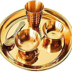 Pujahome Brass Pooja Thali Set | 5-Piece Traditional Bhog Plate with Spoon, Glass & 2 Katoris | Ideal for Home, Office, and Temple (5x5 Inches)-27
