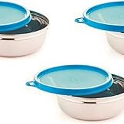 SignoraWare Stainless Steel Serving Bowl | Airtight & Leakproof | Microwave & Dishwasher Safe | Ideal for Lunch & Snacks Storage | Great for Office, School & Picnics (200ml x 3 | Set of 3 | Blue)-20