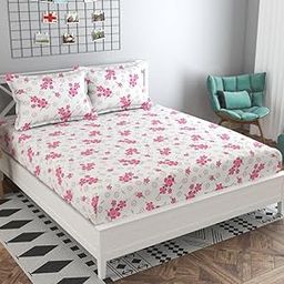 SHIVI CREATION Glace Cotton 160TC Prime Collection Double Flat Bedsheet with 2 Pillow Covers - (Pink5)-image-36