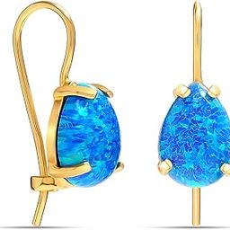 925 Sterling Silver Drop Earrings for Women | BIS Hallmarked 14K Gold-Plated Blue Opal Teardrop Earring | Handmade Classy Pear Shape Gemstone Earrings 20MM-1