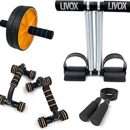 Livox Gym Exercise Equipment Home Workout Combo Set for Men Women, Pack of 4 – (Tummy Trimmer, Pushup Stand, Abs Roller, and Skipping Rope)-picture-15