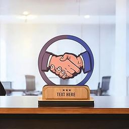 GKD Personalized Wooden Handshake Memento Trophy | Partnership Award for Corporate Gifts, Dealer Meets & Business Achievements | Custom Name & Text | Office Desk Décor (Personalized)-image-4