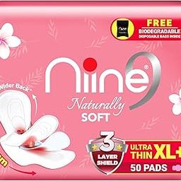 NIINE Naturally Soft Ultra Thin XL+ Sanitary Napkins for Heavy Flow (Pack of 1) 50 Pads with Free Biodegradable Disposal Bags-14