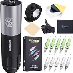 Dragonhawk Beginner Tattoo Kit, Wireless Complete Pro Tattoo Gun Pen Machine Kit, Cartridges Tattoo Machine Needles-56