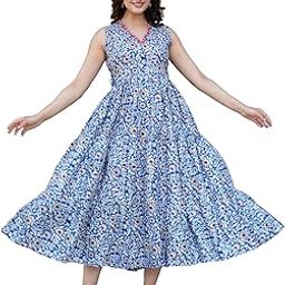 Woman Cotton Blend V Neck Printed Embroidery Sleeveless Full Lenght One Pics Dress/Maxi/Gown/Nighty.-image-25
