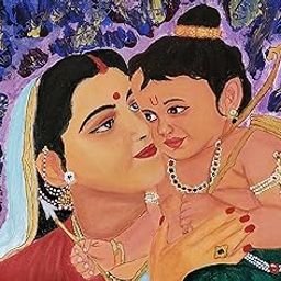 Traditional Indian Art Canvas Print, Mother and Child Portrait, Purple Background, Decorative Wall Painting-image-39