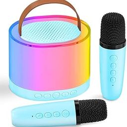 MOUSIKI™ Karaoke Machine for Kids Adults, Portable Bluetooth Mini Karaoke Microphone Singing Speaker with 2 Wireless Mic and Light,Gifts (Blue New)-10