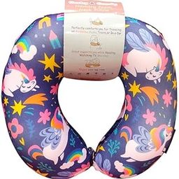 TD Creations Travel Neck Pillow – U-Shaped Memory Foam Support with Unicorn Pattern – Navy Blue with Rainbow Stars Design-image-1