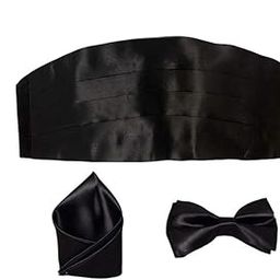 Men's Satin Cummerbund with BowTie and Pocket Square (Black,Free Size)-image-59
