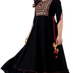 Women's Rayon Embroidered Anarkali Gown in Black-image-43