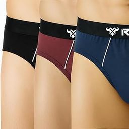 Men's Cotton Briefs - 100% Cotton (Pack of 3) Black, Navy Blue, Maroon Color Outer Elastic Breif-image-15
