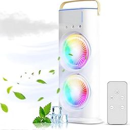 BreezeSwift Portable Mini Air Coller Fan, Double-Ended Spray Cooling Fan With Mist Humidifier | Rechargeable USB FAN | with 1.5 Meter USB Cable Quite with Remote Controller | - WHITE-10