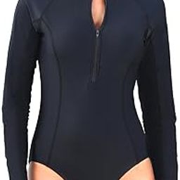 Women One Piece Rash Guard Long Sleeve Swim Shirt Zip Surfing Swimsuits Sun Protection UPF 50, Black, S-picture-28