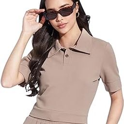Women's Half Sleeve Lycra Solid Polo T-Shirt, Regular Fit T-Shirt for Women, Crop Top for Women-image-43